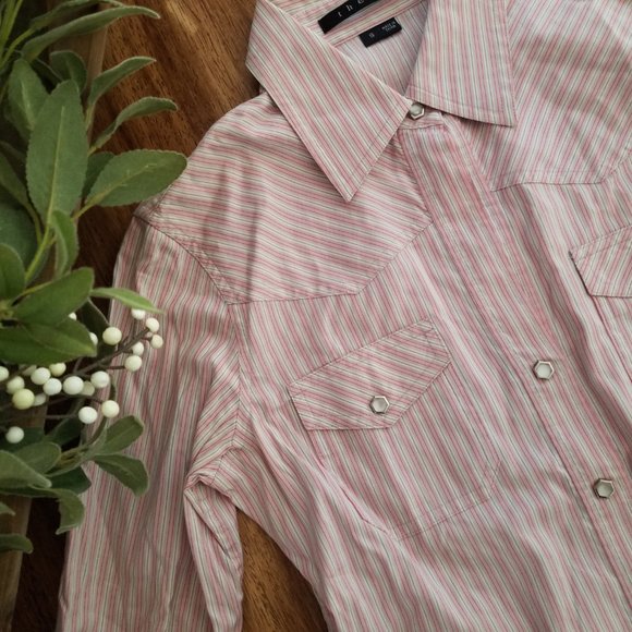 THEORY pink striped button down shirt s WESTERN - Picture 2 of 6